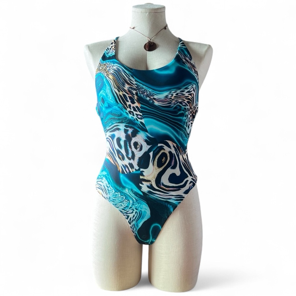 Authentic Maui Girl Makawao Monokini in Ocean Leopard size Med made on Maui NWOT